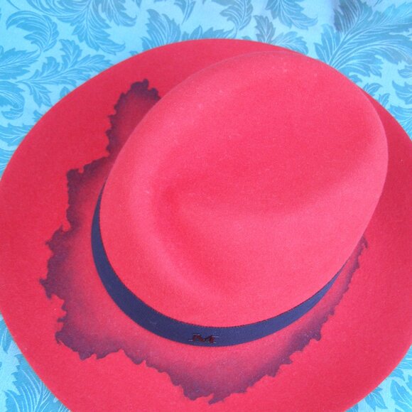 RARE NEW Maison Michel Red/Black Fedora hat size Large Unisex - Picture 3 of 15